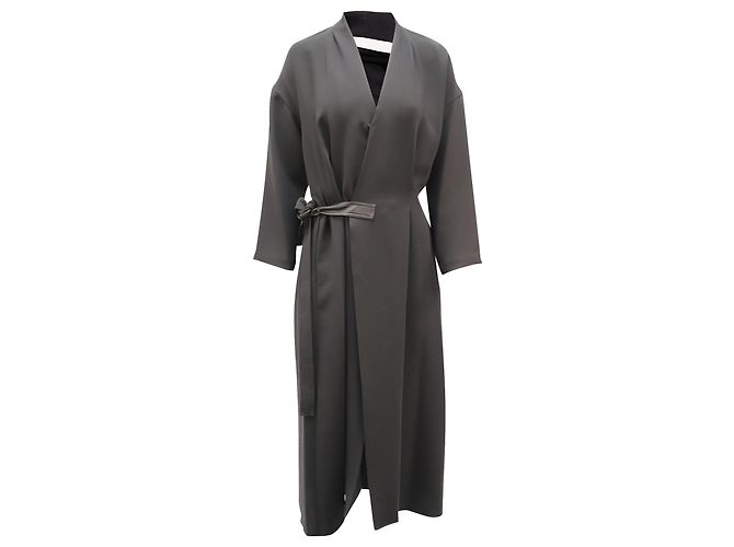 Vince Wickelkleid mit Kunstledergürtel aus schwarzem Polyester