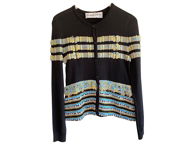 Carven Strickpullover Viscose Schwarz Marineblau XS