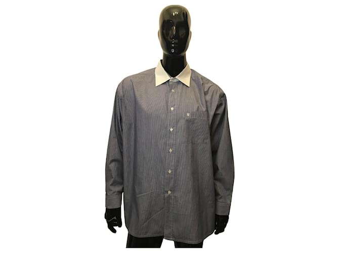Pierre Cardin striped shirt White Navy blue Cotton  ref.485184