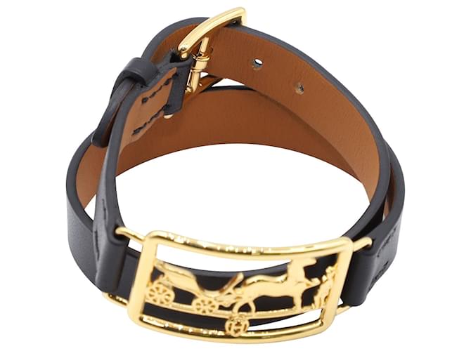 Hermès Hermes Horse Logo gefüttertes Tour-Armband aus schwarzem Leder  ref.485205