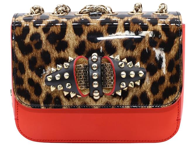 Christian Louboutin Sweet Charity Baby Leopard Print Shoulder Bag in Red Calfskin Leather Pony-style calfskin  ref.485260