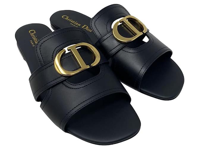 sandales Dior Montaigne Cuir Noir  ref.485502