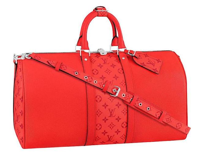 Louis Vuitton LV Keepall taigarama nuevo Roja Cuero  ref.485573
