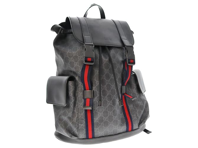 modtage wafer Amfibiekøretøjer Used] GUCCI Backpack Leather mesh Nylon PVC GG Supreme GG Black Red Grey  Polyester ref.485712 - Joli Closet