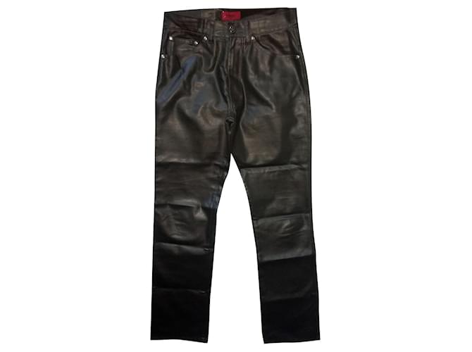 Hugo Boss Pantalones unisex de piel sintética de pernera recta, ligeros y finos Italia Verde oscuro Sintético Algodón  ref.485723
