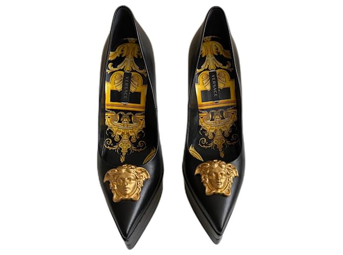 Versace Heels Black Leather  ref.485754