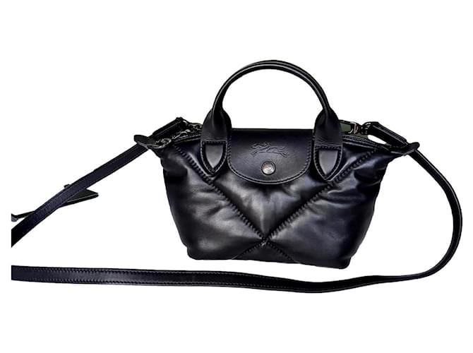 Pliage Longchamp plegable de cuero Negro Piel de cordero  ref.485801