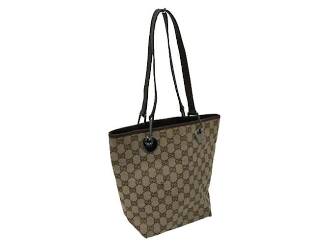 [Gebraucht] Gucci Umhängetasche GG Canvas Einkaufstasche Handtasche Braun Beige Braun Weiß Silber Metallbeschläge Leder  ref.485909