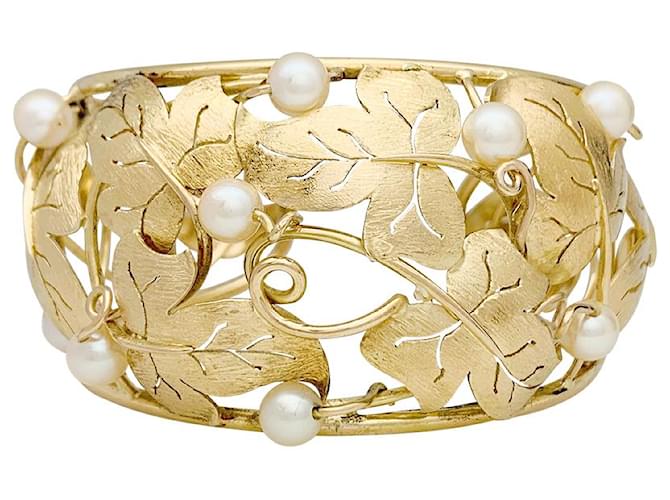 inconnue Bracelet feuilles de lierre en or jaune et perles.  ref.486249
