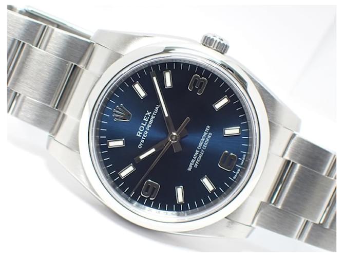 Rolex Oyster Perpetual 34 3 6 9 blu 114200 Uomo Acciaio  ref.486253