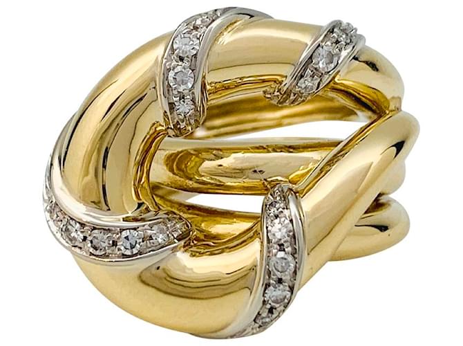 inconnue Ring "Knoten", zwei mit Diamanten besetzte Goldstücke. Gelbes Gold  ref.486377