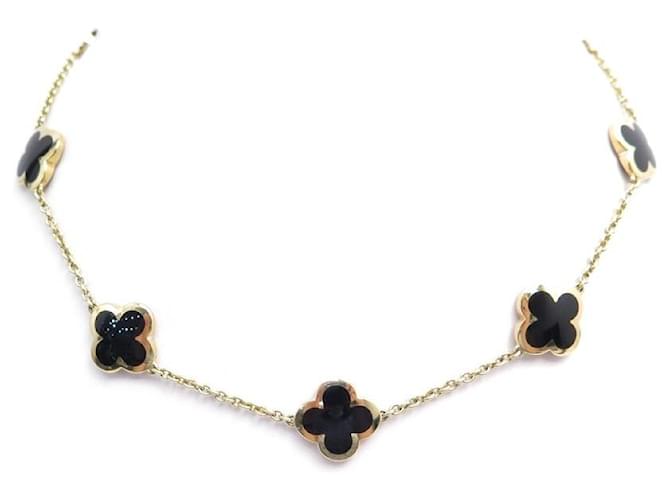VAN CLEEF & ARPELS PURE ALHAMBRA NECKLACE 9 PATTERNED YELLOW GOLD ONYX NECKLACE Golden  ref.486561
