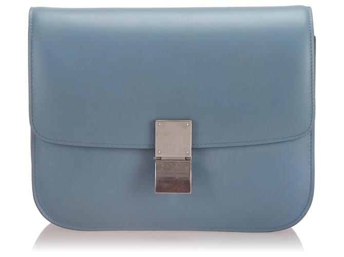 Classic Box Céline Bolso de hombro Celine mediano clásico de piel en caja azul Azul claro Cuero Becerro  ref.486702