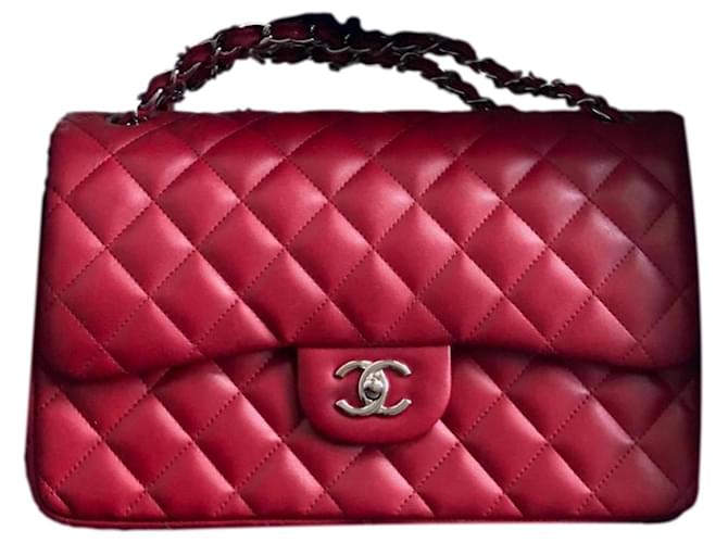 Classique Sac Chanel Jumbo Cuir Rouge  ref.487179