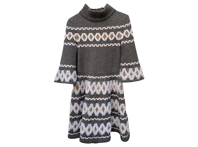 Chanel Fair Isle sweater dress Grey Rabbit  ref.487188