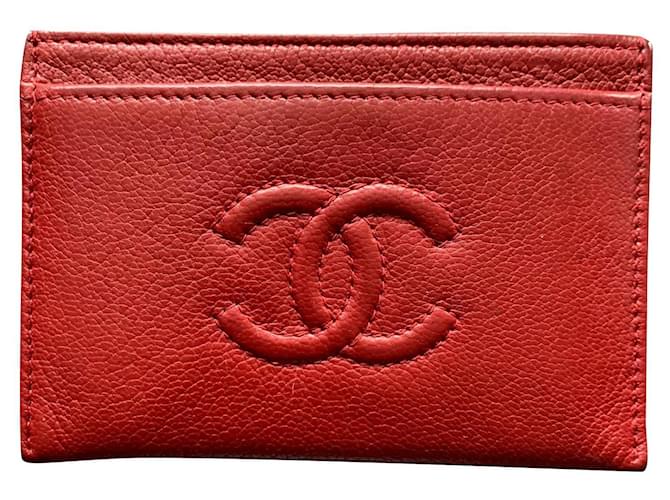 Chanel Portador de cartão Vermelho Couro  ref.487207