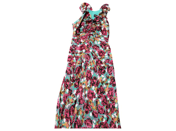 Autre Marque Saloni Floral Ruffle Midi Dress in Multicolor Rayon Cellulose fibre  ref.487257