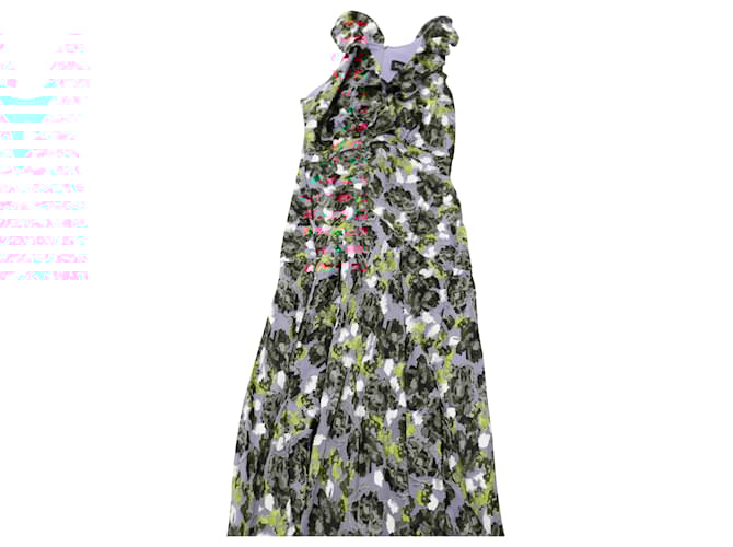 Autre Marque Saloni Floral Ruffle Midi Dress in Multicolor Rayon Cellulose fibre  ref.487257