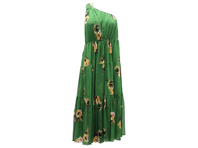 A.L.C BEIM.l.C. Tenley Flroal One-Shoulder-Kleid aus grüner Seide  ref.487285