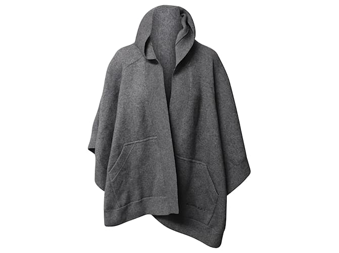 Burberry Hooded Printed Cape in Grey Wool  ref.487287