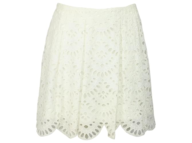 Alice + Olivia Tamra Eyelet Top and Skirt in White Cotton  ref.487290