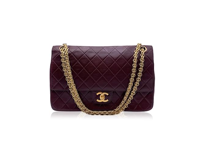Chanel Vintage Burgundy lined Flap 2.55 Bag Mademoiselle Chain Red Leather  ref.487299 - Joli Closet