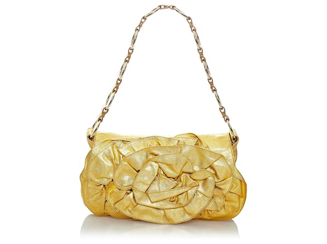 Yves Saint Laurent Bolsa baguete de couro amarela YSL Amarelo Bezerro-como bezerro  ref.487364