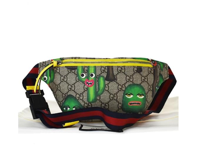 Used] GUCCI Children's Smile Plant Waist Pouch Bag GG Pattern Brown PVC Leather With Storage Bag ref.487619 Joli Closet