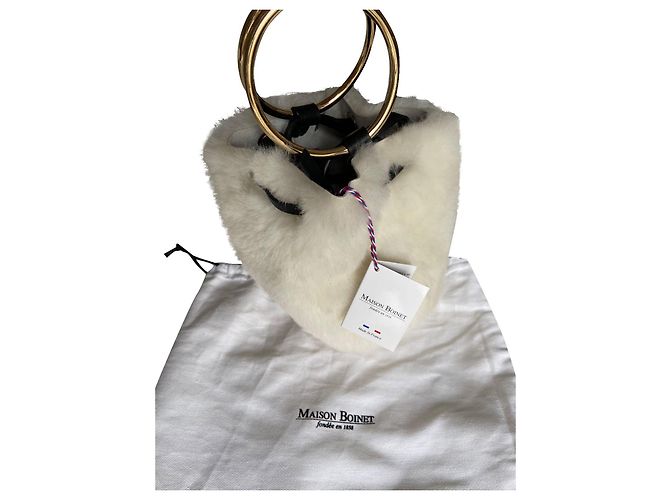 Autre Marque Maison Boinet Jump Tasche Shearling Leder Ecru Aus weiß