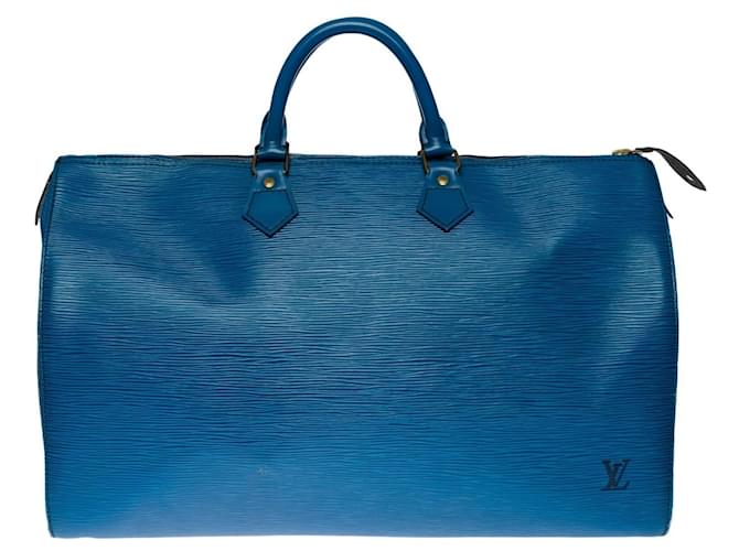 Impresionante bolso "Speedy" de Louis Vuitton 40 en cuero azul epi  ref.487930