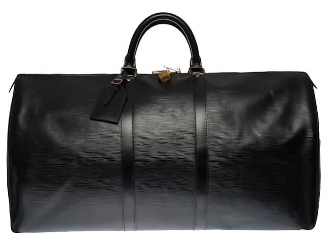 The very chic Louis Vuitton “Keepall” travel bag 55 cm in black epi leather  ref.487936
