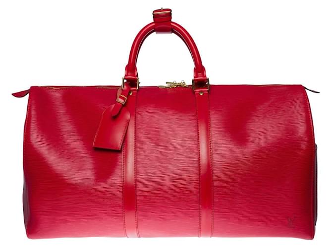 El bolso de viaje muy chic de Louis Vuitton “Keepall” 50 cm en cuero epi rojo cereza Roja  ref.487991
