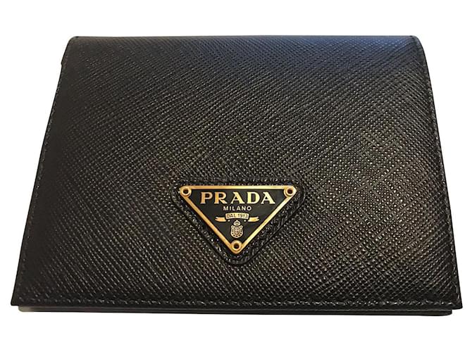 Saffiano Prada Purses, wallets, cases Black Leather  ref.488250
