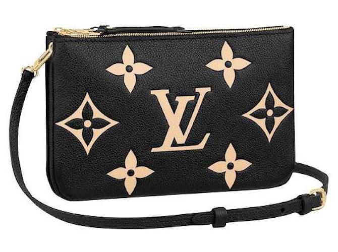 Louis Vuitton Pochette zippée doublée LV empreinte Cuir Noir  ref.488252