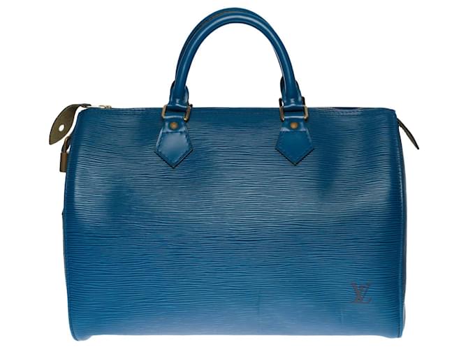 Impressionante bolsa Louis Vuitton “Speedy” 30 em couro epi azul  ref.488260
