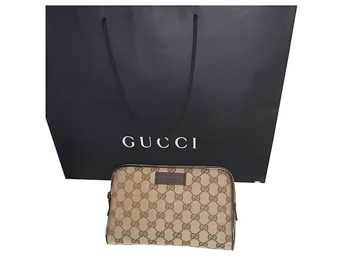 Gucci Monogram Belt Bag Dark Brown Beige Leather  ref.488263