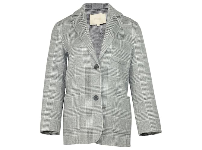 Maje Garionette Karierter Blazer aus grauer Wolle  ref.488293