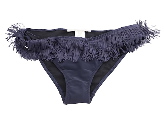 Stella Mc Cartney Stella McCartney Bikini-Tanga mit Fransen aus marineblauem Polyamid Nylon  ref.488301