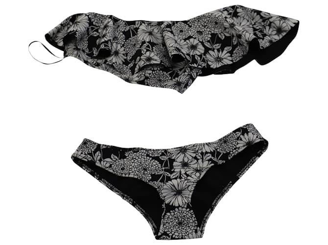 Lisa Marie Fernandez Floral Print One Shoulder Bikini in Black Polyamide Nylon  ref.488318