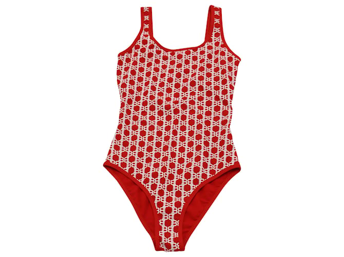Balmain Monogram Logo Swimsuit in Red Nylon Polyamide  ref.488327