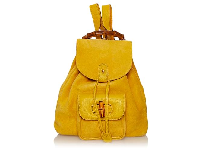 Gucci Yellow Bamboo Suede Backpack Leather  ref.488478