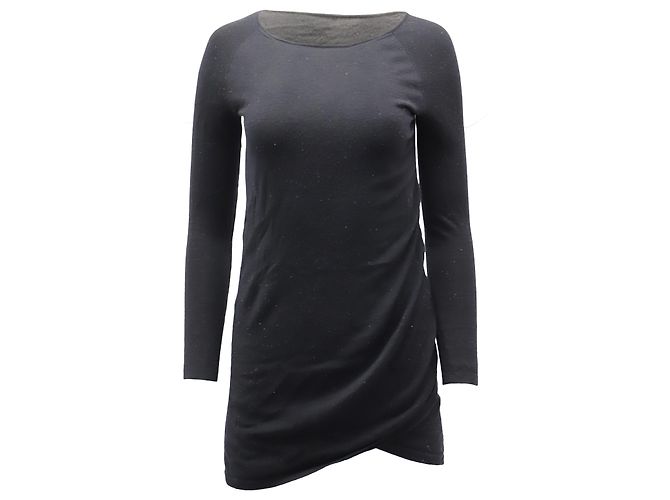Theory Long Sleeve Draped Jersey Dress in Black Wool
