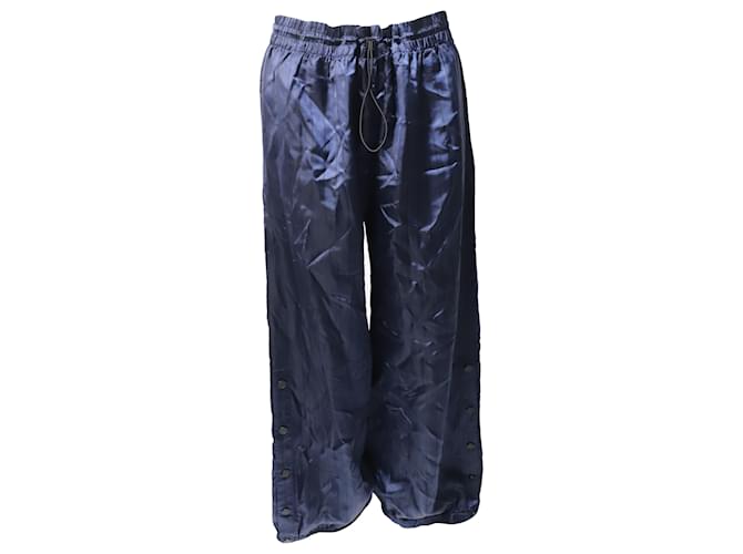 Autre Marque Pantalones de pernera ancha con rayas finas y adornos a presión en satén azul marino de Monse  ref.488681
