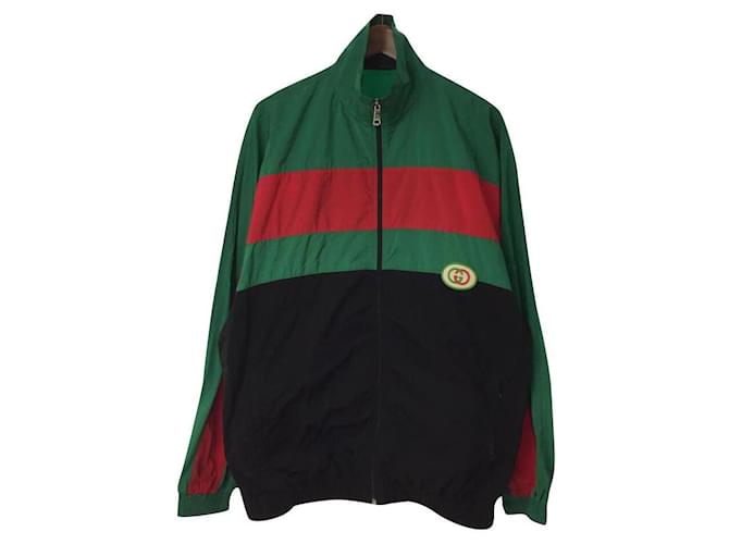 GUCCI Oversized nylon jacket / S / nylon / GRN / RED / BLK / track jacket Green  ref.488711