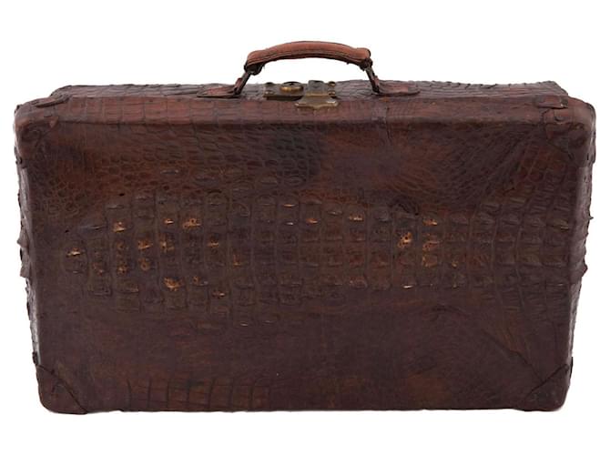 Autre Marque Antique crocodile suitcase Brown Exotic leather  ref.488725