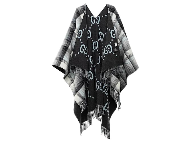 GUCCI Reversible Poncho GG Wool Graphite/Grey new with tag Black  ref.488778