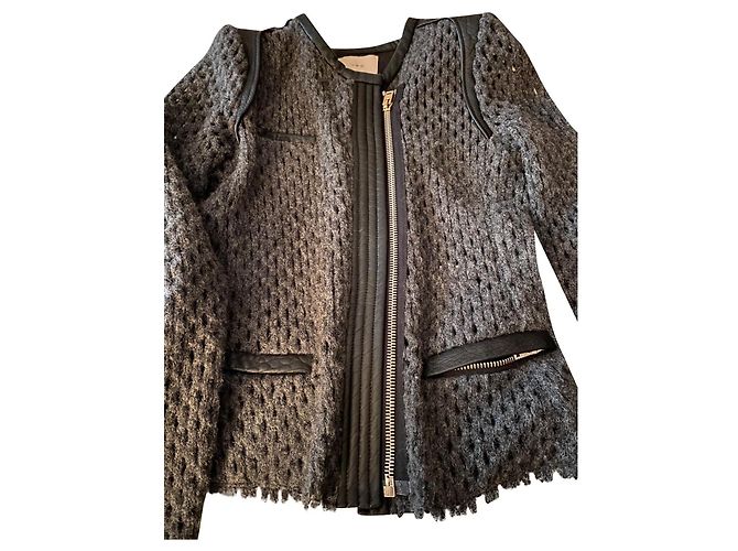 Iro Leather and Wool Jacket Dark Grey