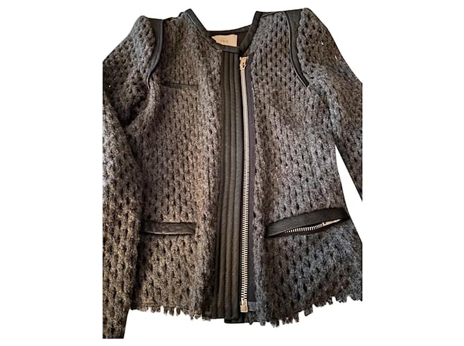 Iro Jackets Dark grey Leather Wool  ref.488788