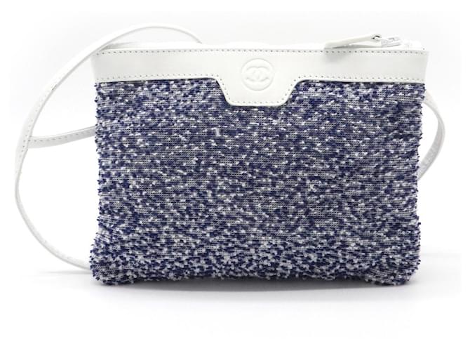 Used] CHANEL Chanel Coco Mark Multi Pouch Accessory Case Cosmetic Pouch  Makeup Pouch Tweed Cotton Leather White Blue ref.489063 - Joli Closet