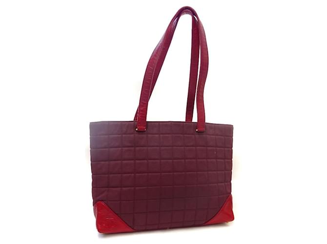 [Used] CHANEL Chanel Chocolate Bar Coco Mark Tote Bag Ladies Red Bordeaux Canvas Leather  ref.489064